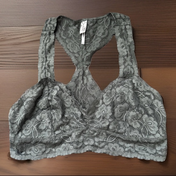 Free People Other - FREE PEOPLE INTIMATELY Bra Large Gray/Green Galloon Racerback Lace Bralette NEW